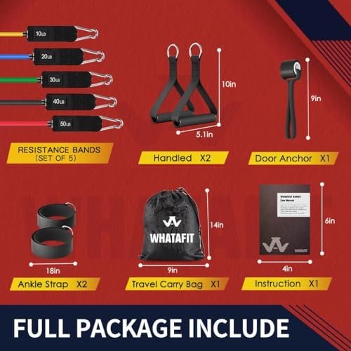 WHATAFIT Resistance Bands, Exercise Bands,Resistance Bands for Working Out, Work Out Bands with Handles for Men and Women Fitness, Strength Training Home Gym Equipment - Image 4