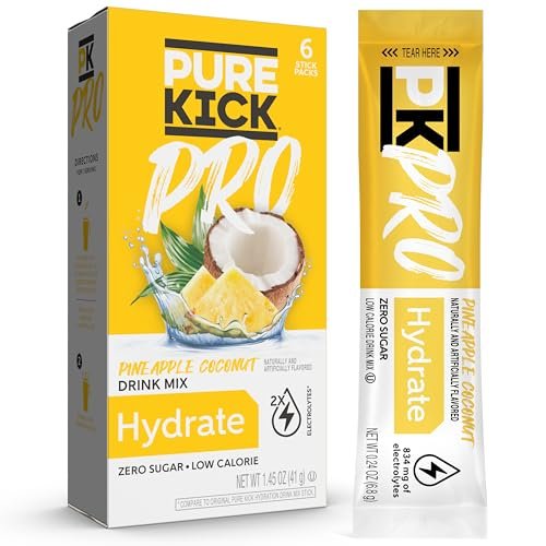 PURE KICK PRO Hydration Electrolyte Drink Mix, Pineapple Coconut, Includes 1 Box with 6 Packets in Each Box