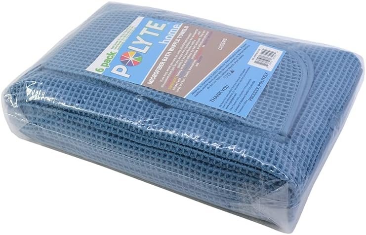 POLYTE Oversize, 60 x 30 in., Quick Dry Lint Free Microfiber Bath Towel Set, 6 Piece (Blue, Waffle Weave) - Image 5