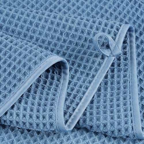 POLYTE Oversize, 60 x 30 in., Quick Dry Lint Free Microfiber Bath Towel Set, 6 Piece (Blue, Waffle Weave) - Image 3