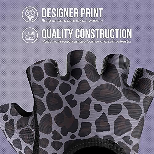 5297 Womens Design Series Leopard Print Lifting & Rowing Gloves (Pair) - Lightweight Vegan Medium Padded Microfiber Amara Leather w/Griplock Silicone - Image 4